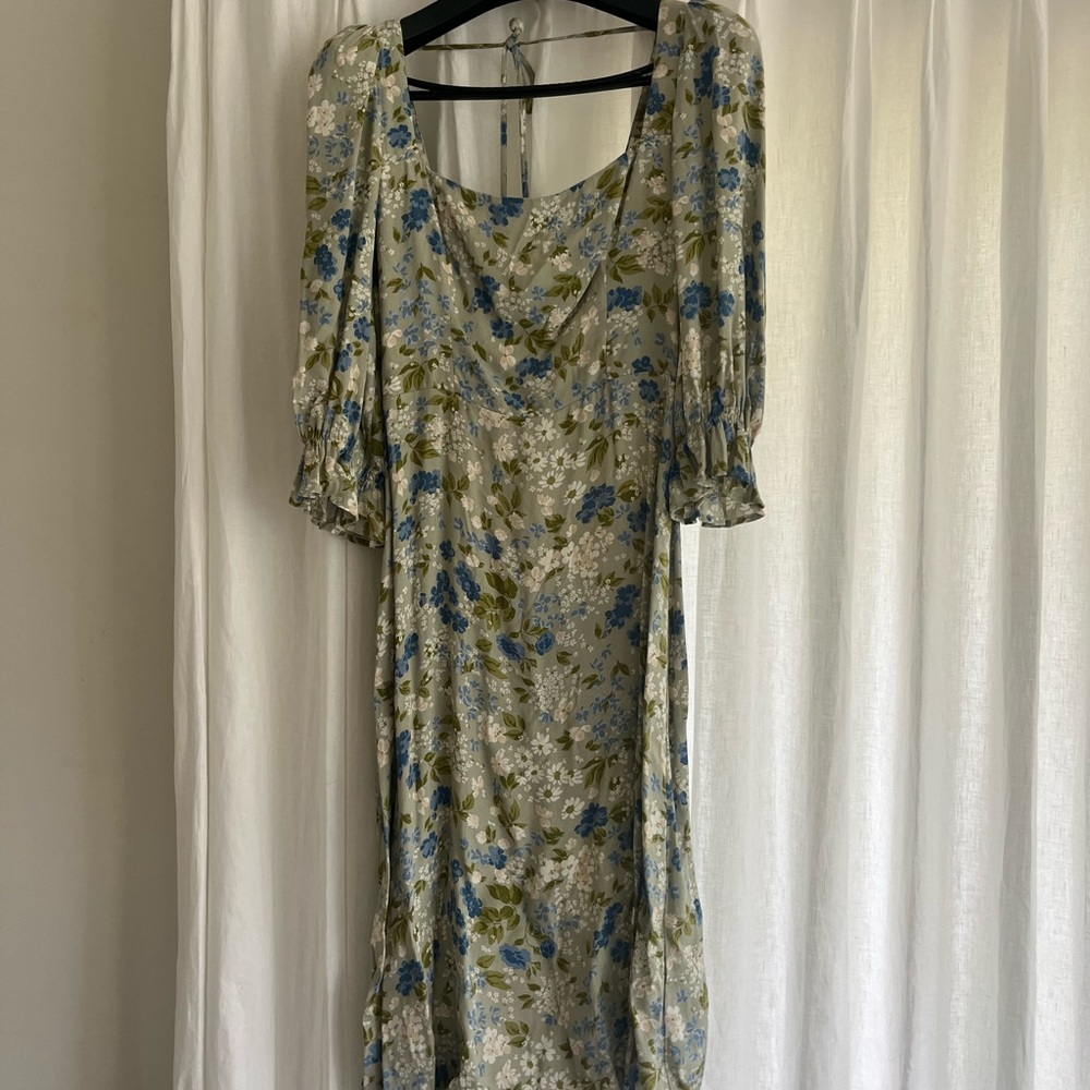 Reformation Blue and Green Floral Midi Dress